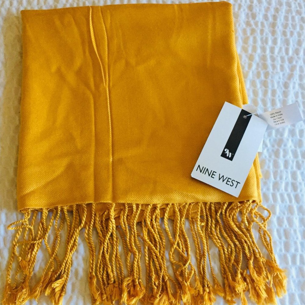 Nine West Mustard Shawl/Scarf With Fringes